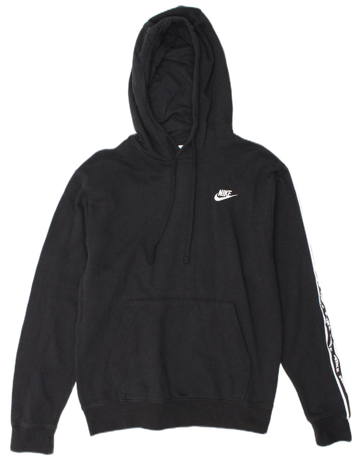 NIKE Mens Graphic Hoodie Jumper Small Black Cotton