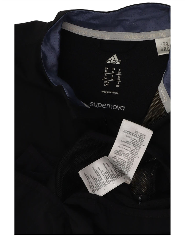 ADIDAS Mujer Running Chándal Top Chaqueta UK 10 Small Negro Poliéster