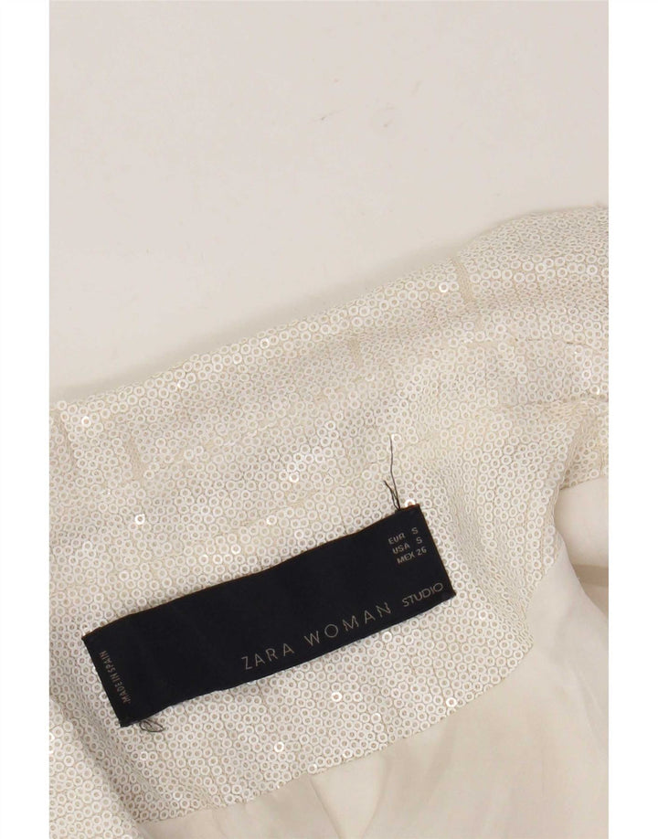 Zara Chaqueta Blazer De Lentejuelas Con 1 Botón Para Mujer UK 10 Small White