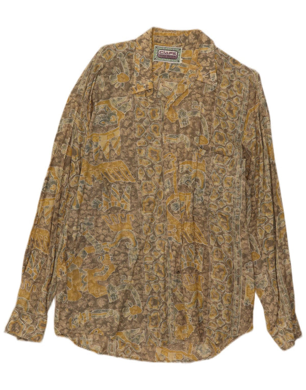 Vintage hombres patrón abstracto camisa grande viscosa amarilla