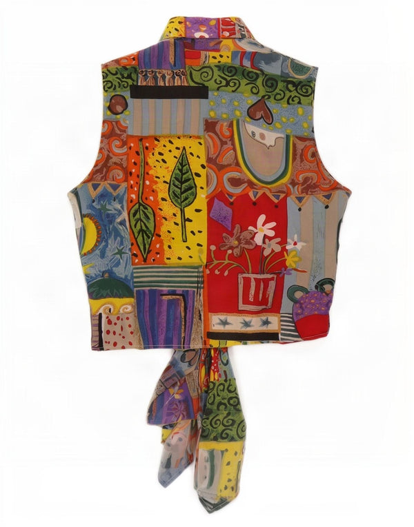 Vintage mujer crop camisa blusa Reino Unido 12 medio multicolor patchwork