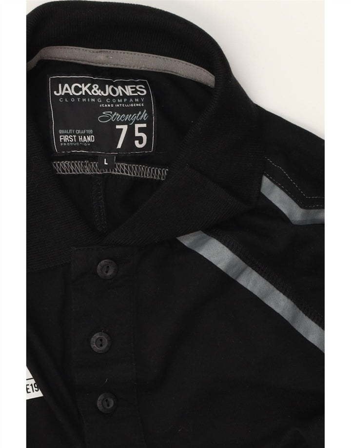 JACK & JONES Polo para hombre grande negro geométrico