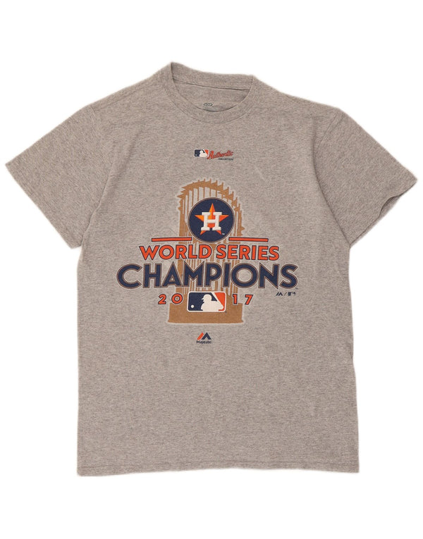 Majestic Camiseta gráfica Houston Astons para hombre Top pequeño de algodón moteado gris