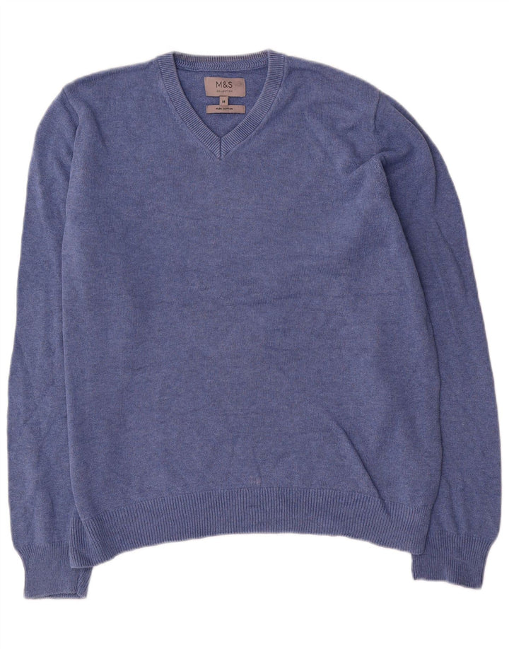 Marks & Spencer Jersey con cuello en V para hombre de algodón azul medio
