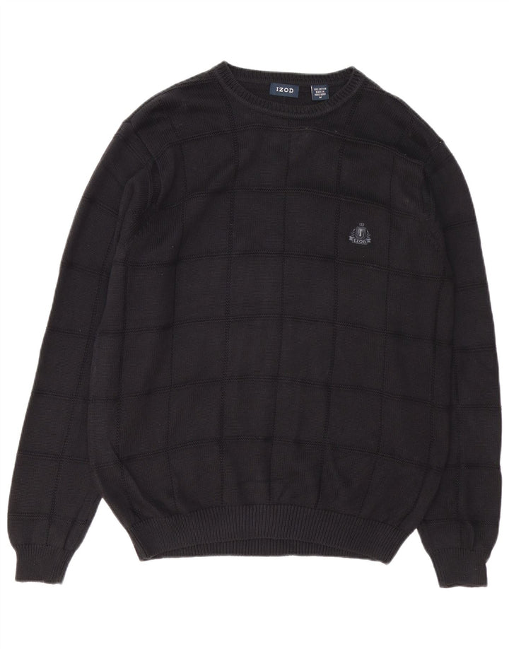 IZOD Jersey de cuello redondo para hombre de algodón negro mediano