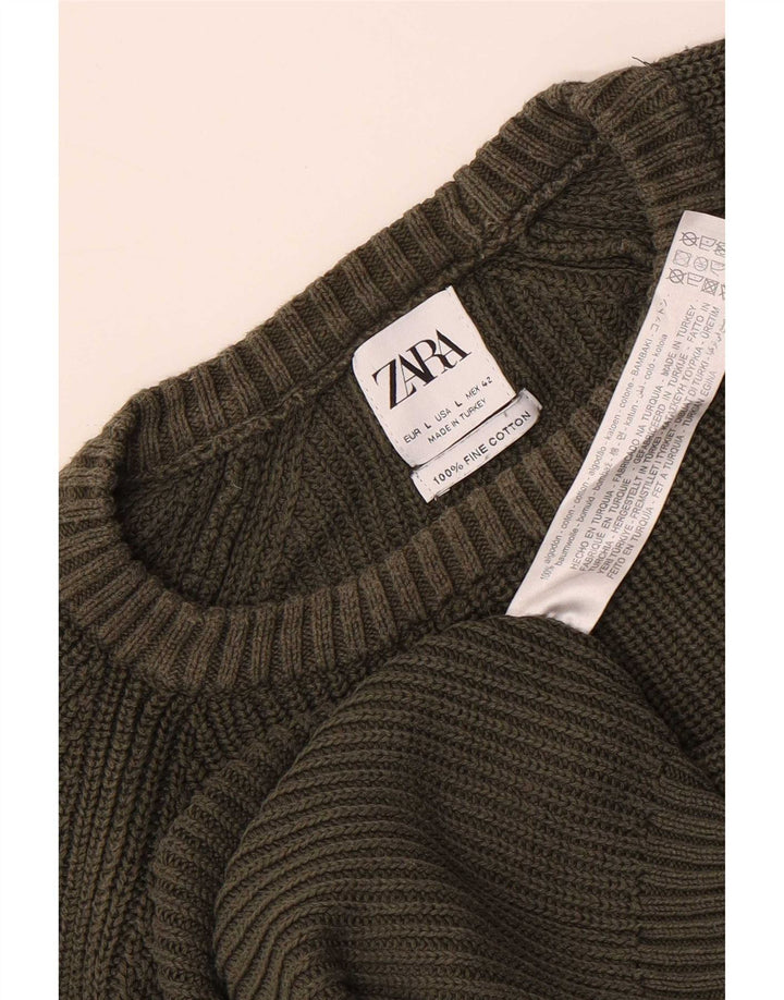 Zara Hombre Jersey Cuello Redondo Jersey Grande Algodón Verde