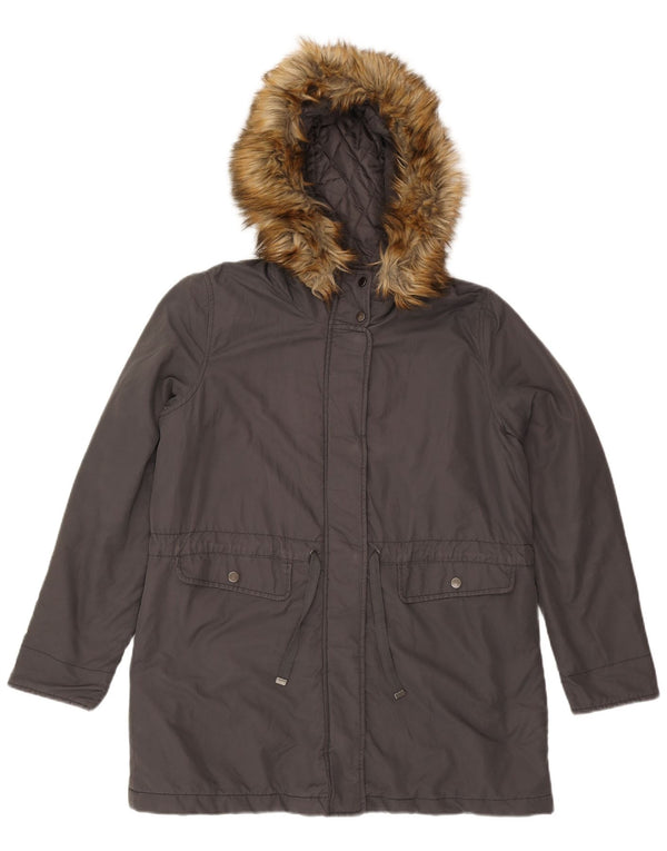 Benetton Parka Con Capucha Para Mujer UK 40 Large Gris Algodón