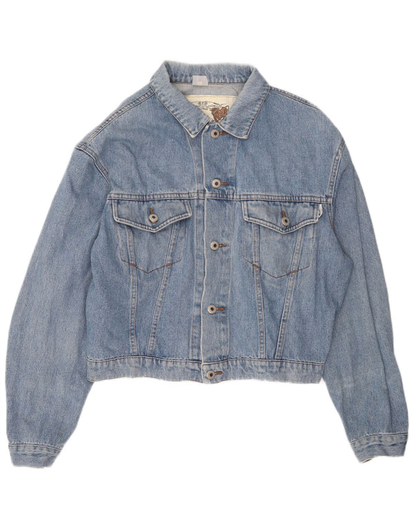Vintage mujeres suelta ajuste crop denim chaqueta Reino Unido 16 azul grande