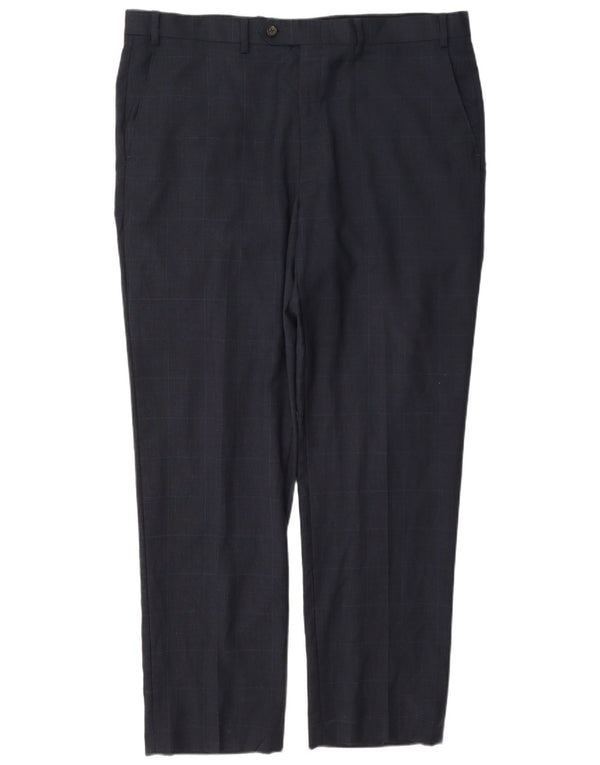 Ralph Lauren Pantalón de traje recto para hombre W38 L32 Lana a cuadros azul marino