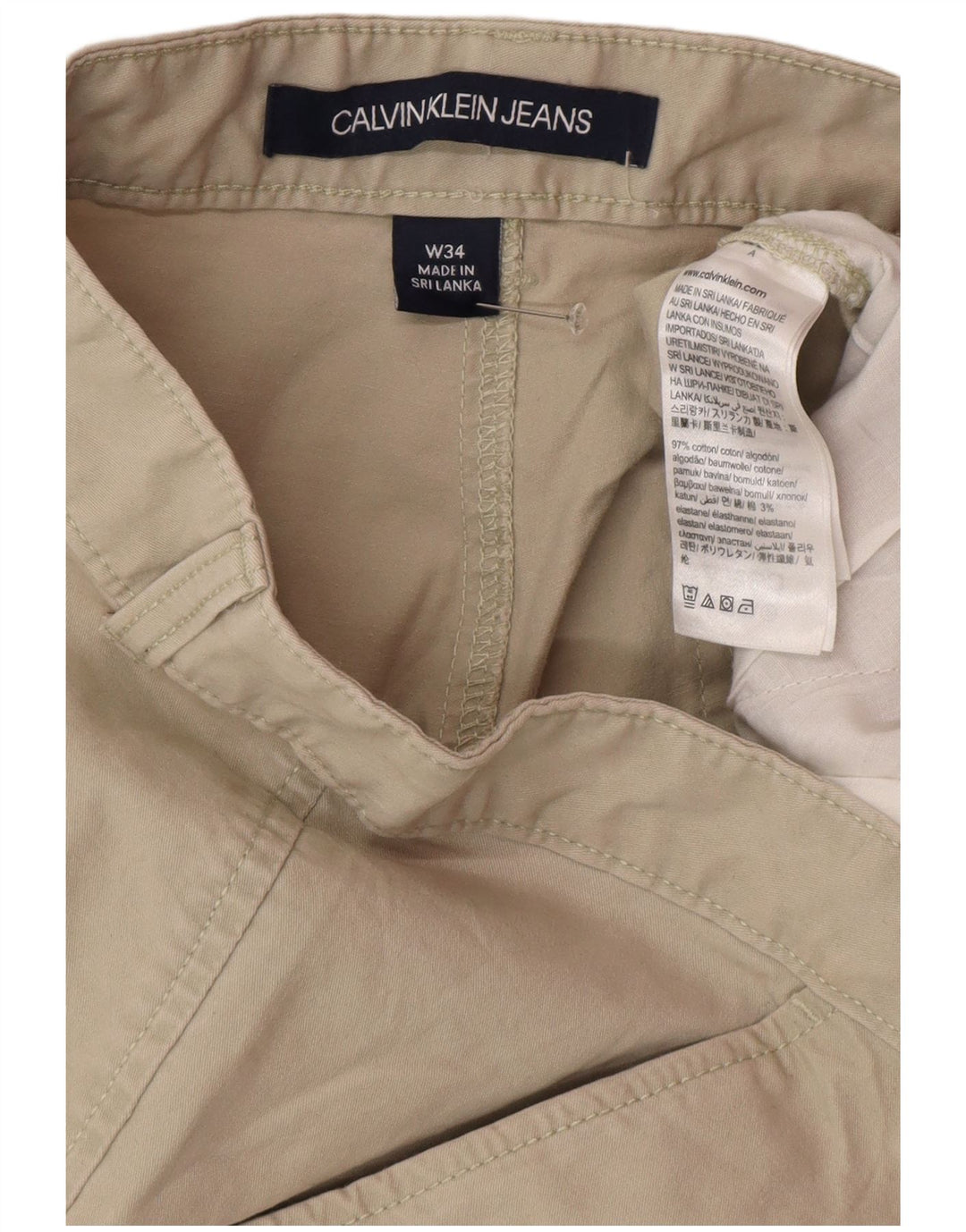 Calvin Klein Pantalones cortos chinos para hombre W34 Algodón beige grande