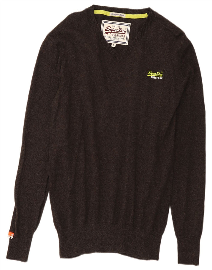 Superdry Jersey con cuello en V para hombre, talla grande, algodón marrón