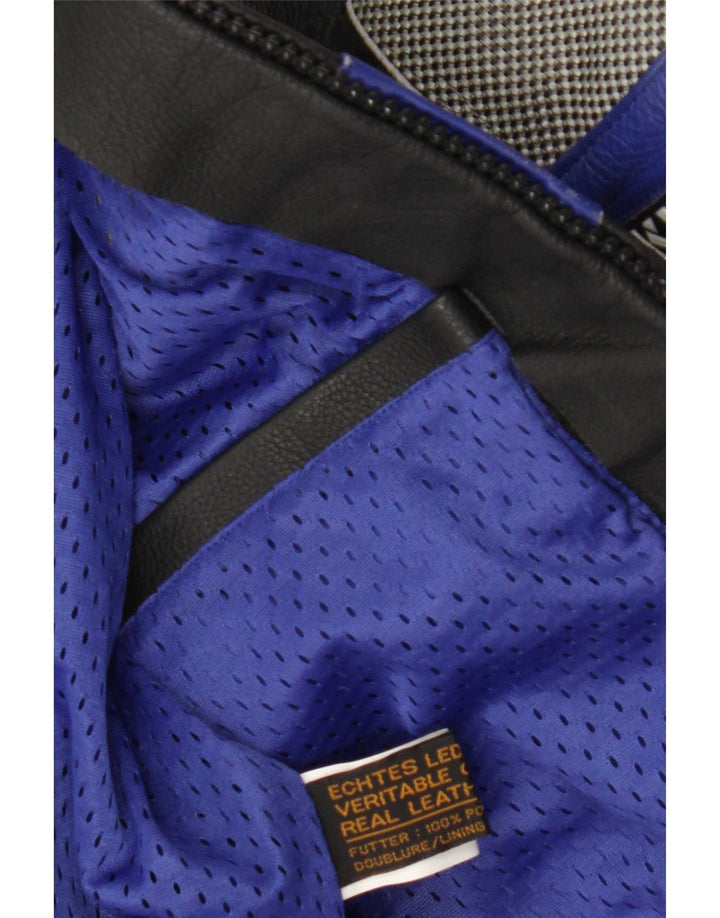 Akito Chaqueta de corredor de cuero con gráfico para mujer UK 40 Medium Black Colourblock