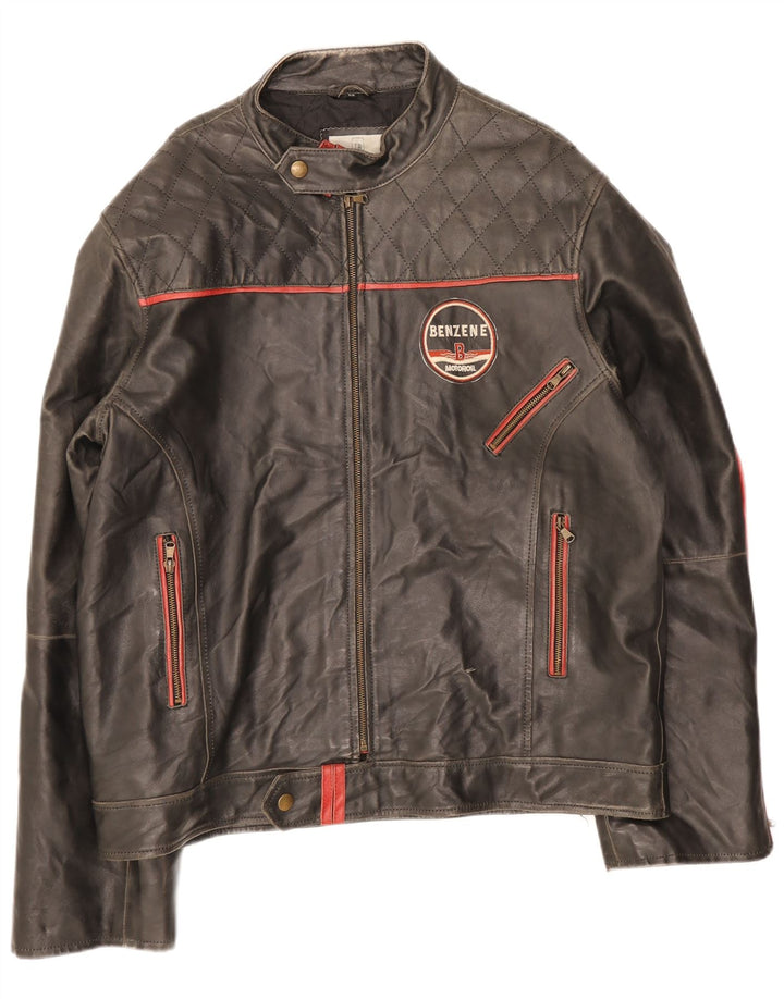 Les Boulevards Chaqueta de cuero Moto Racer para hombre UK 40 Large Black