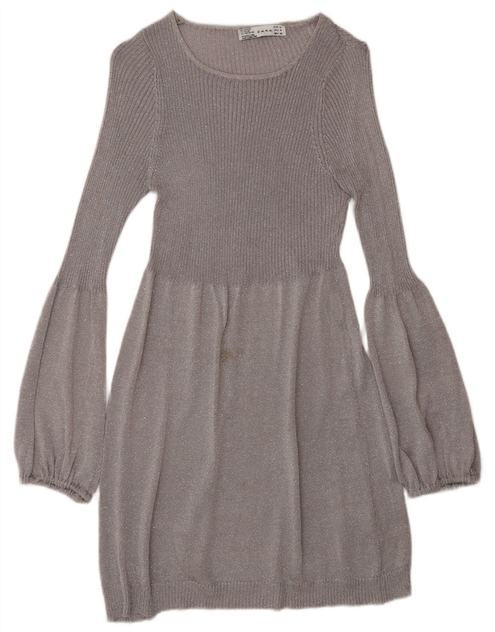 Zara Mujer Vestido Jersey De Manga Larga UK 42 Gris Medio