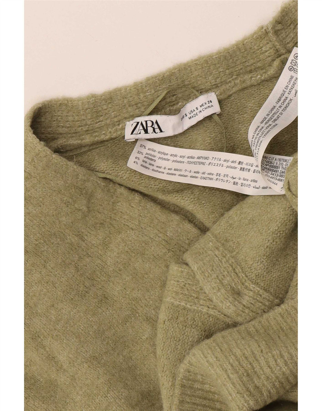 Zara Mujer Suéter Cárdigan Extragrande Reino Unido 10 Pequeño Caqui Acrílico