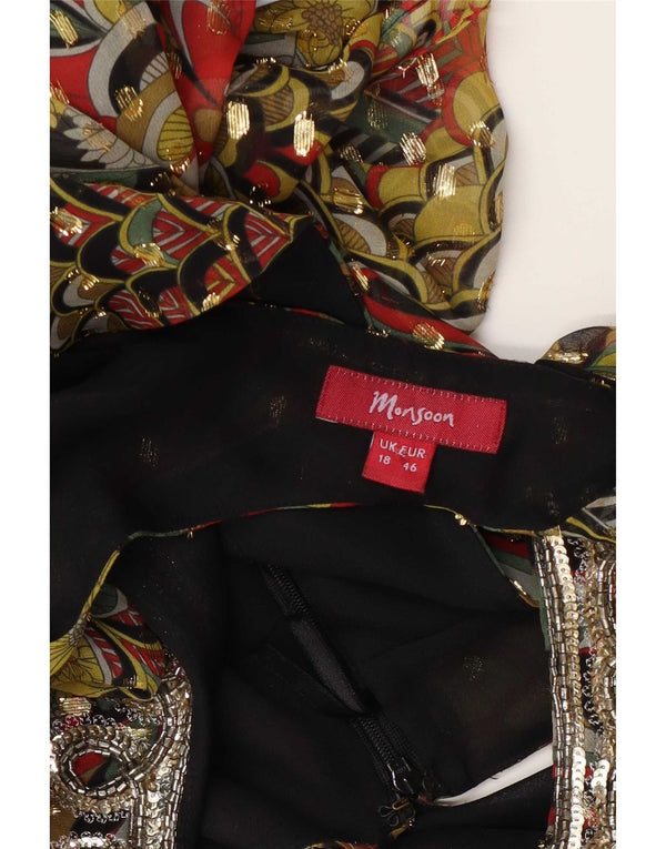 Monsoon Vestido acampanado sin mangas para mujer ES 40 XL Verde Floral