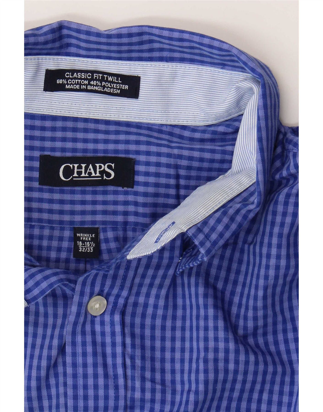 Chaps Camisa de ajuste clásico para hombre, talla 16 16 1/2 grande, algodón a cuadros azul