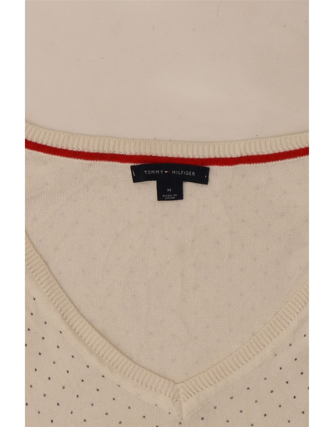 Tommy Hilfiger Suéter tipo jersey con cuello en V para mujer UK 12 Medium White Spotted