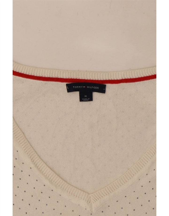 Tommy Hilfiger Suéter tipo jersey con cuello en V para mujer UK 12 Medium White Spotted