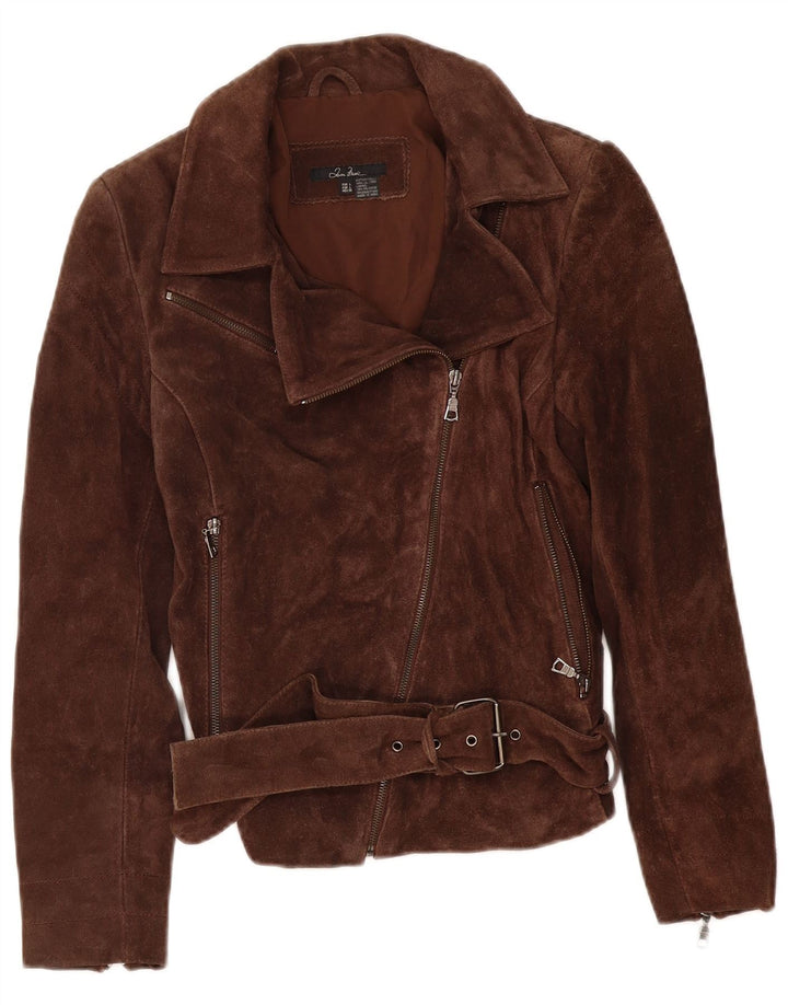 Zara - Chaqueta motera de ante para mujer, talla 40, talla grande, piel marrón