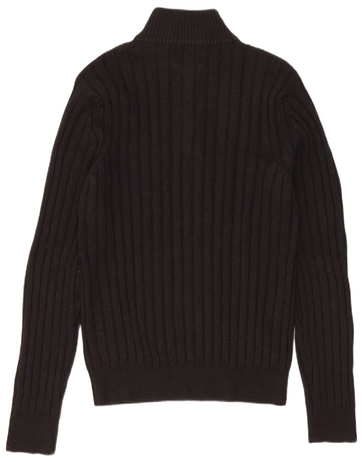 Rifle Suéter tipo jersey con cuello y cremallera para hombre Lana merino negra mediana