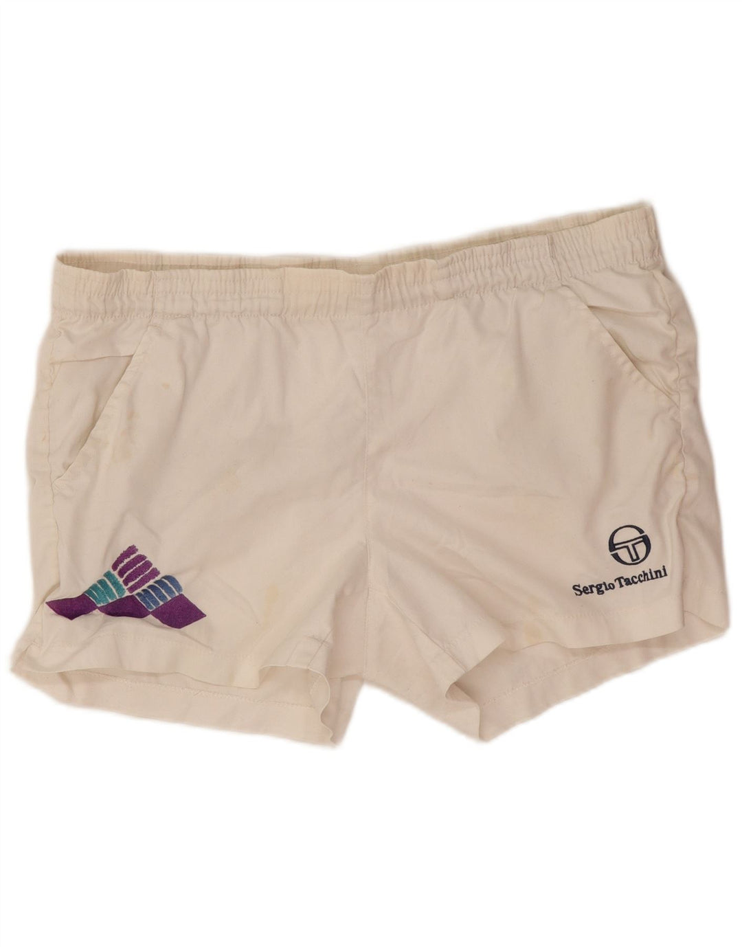 Sergio Tacchini Pantalones cortos deportivos con gráficos para hombre IT 46 Small White Poliéster