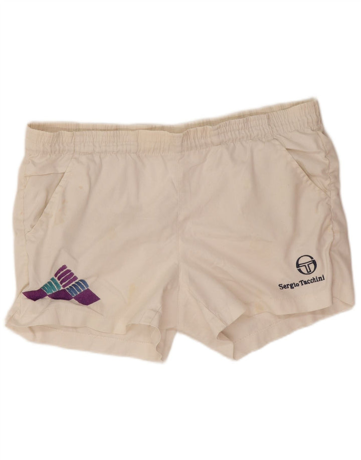 Sergio Tacchini Pantalones cortos deportivos con gráficos para hombre IT 46 Small White Poliéster