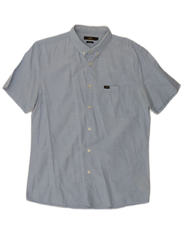 Camisa Lee Slim Fit De Manga Corta Para Hombre Algodón Azul Grande