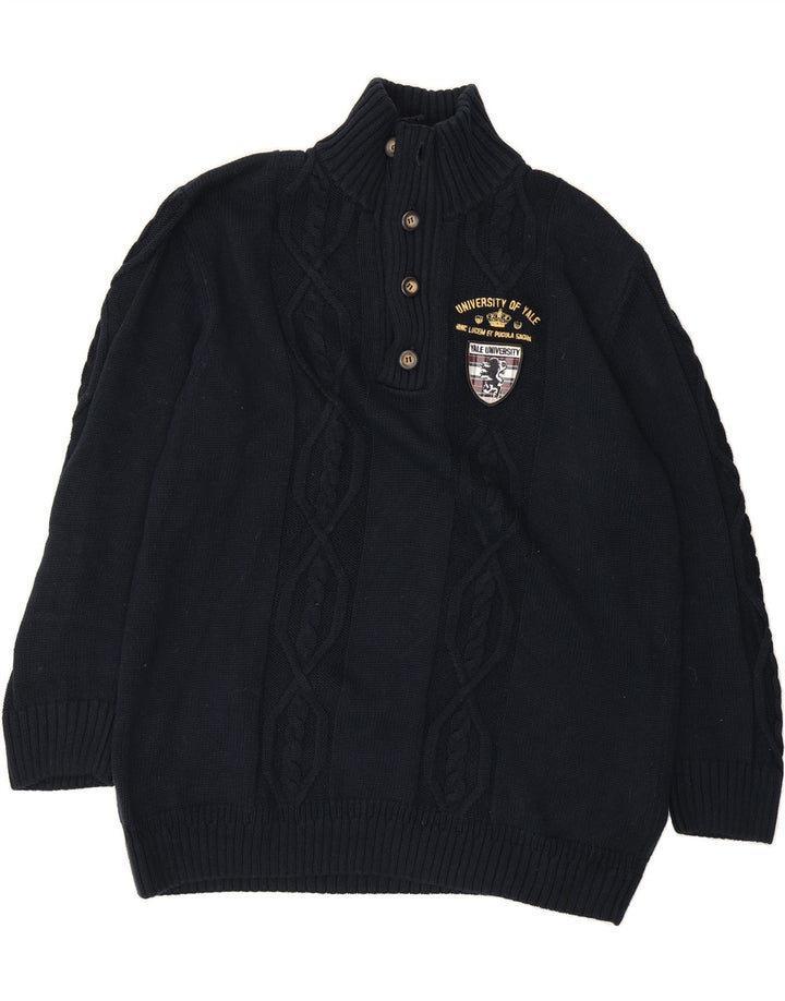 BASEFIELD Mens Yale University Button Neck Jumper Sweater 2XL Navy Blue Vintage Basefield and Second-Hand Basefield from Messina Hembry 