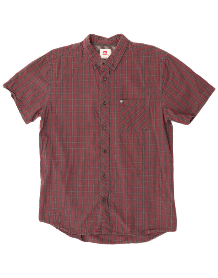 Quiksilver Camisa de manga corta para hombre de algodón a cuadros rojos grandes