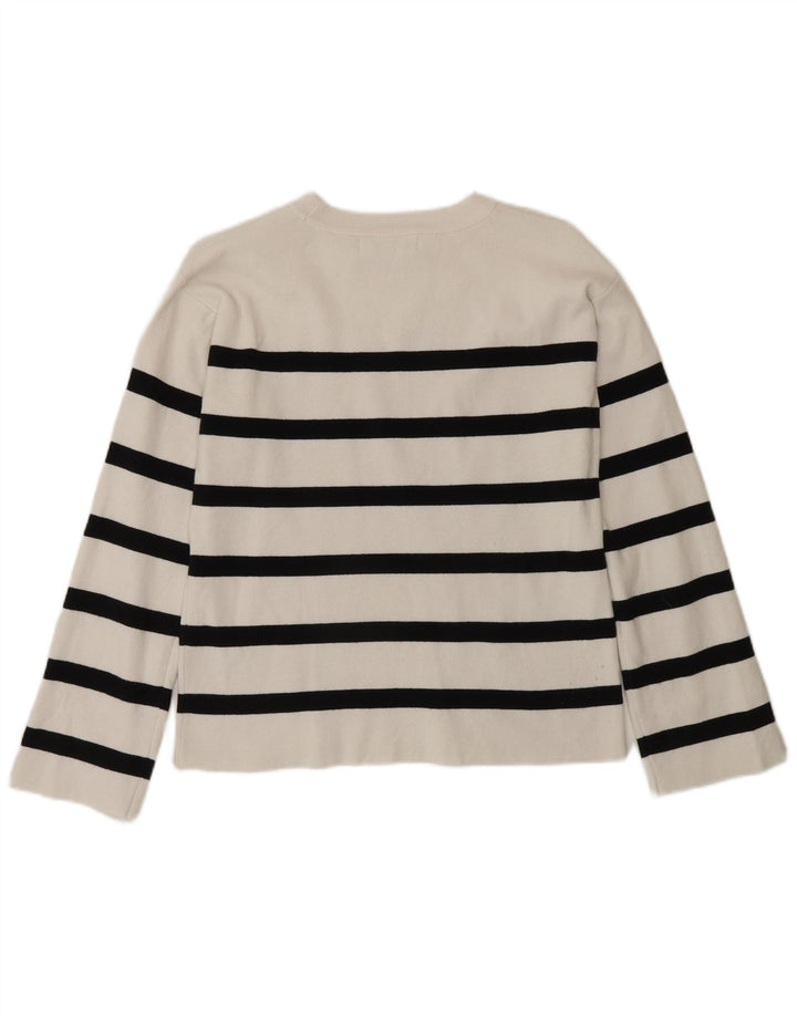 Marks & Spencer Blusa Regular para Mujer Top UK 10 Small White Stripe Cotton