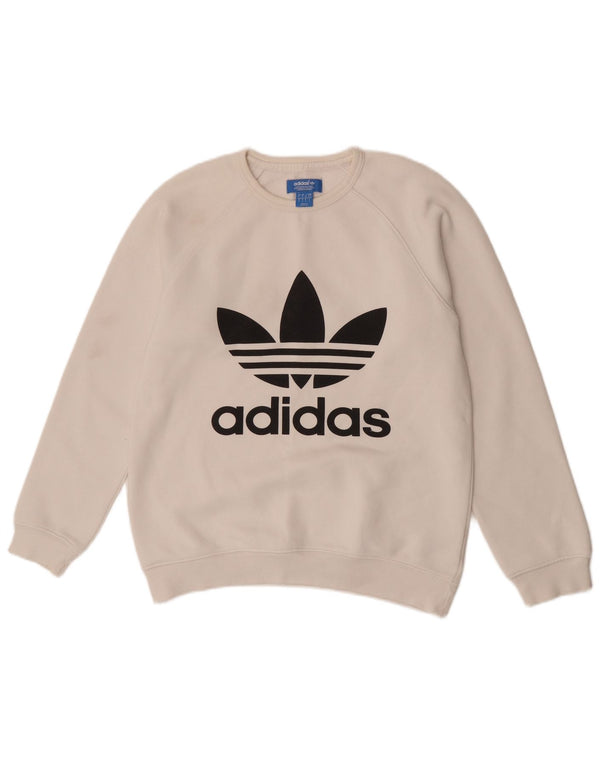 Adidas Hombre Graphic Sudadera Jumper Pequeño Blanco Algodón Deportes