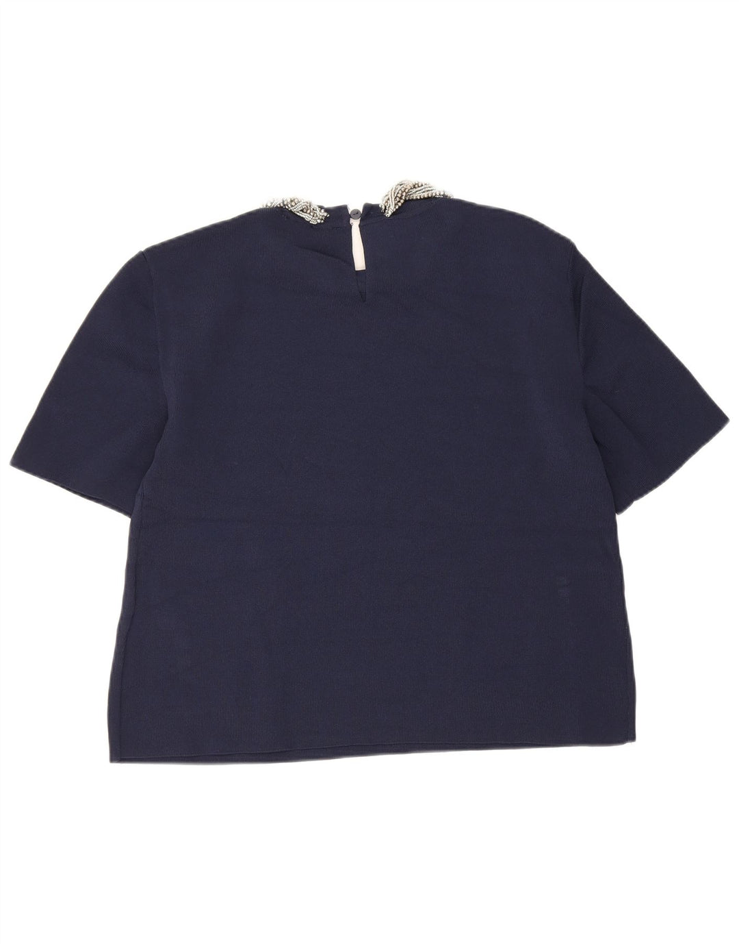 Zara Mujer Crop Blusa Top UK 40 Medio Azul Marino Viscosa