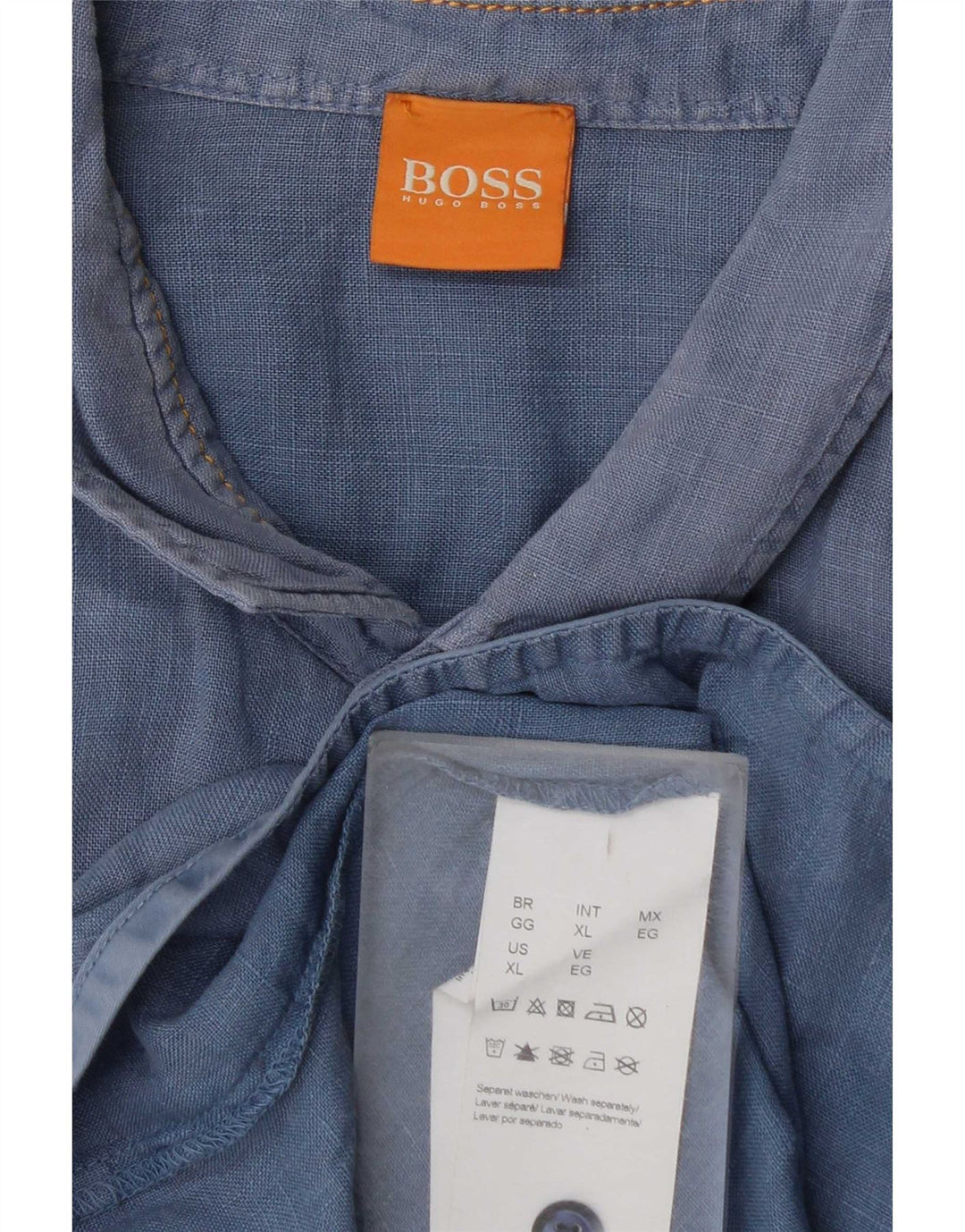 Camisa Hugo Boss Hombre Manga Corta XL Algodón Azul