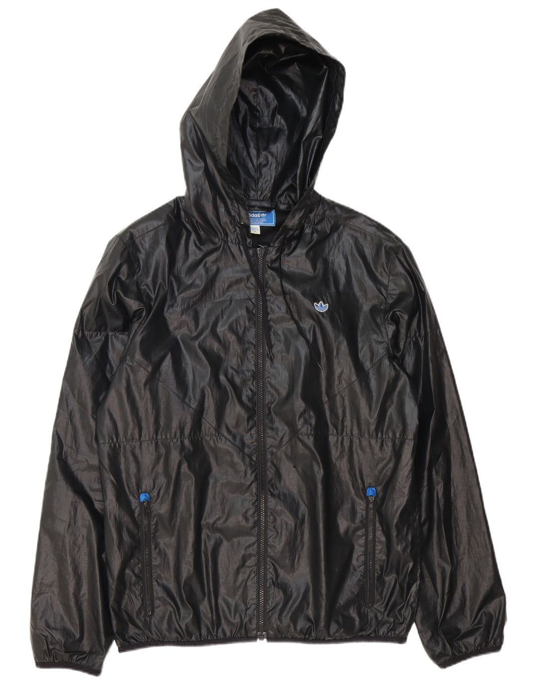 Adidas Chaqueta impermeable con capucha para hombre UK 38 Mediano Negro Poliéster