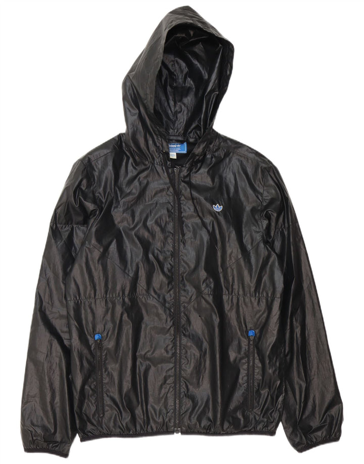 Adidas Chaqueta impermeable con capucha para hombre UK 38 Mediano Negro Poliéster