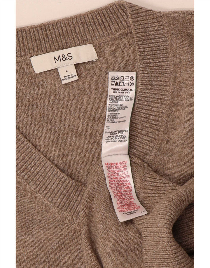 Marks & Spencer Jersey con cuello en V para hombre, talla grande, poliéster beige