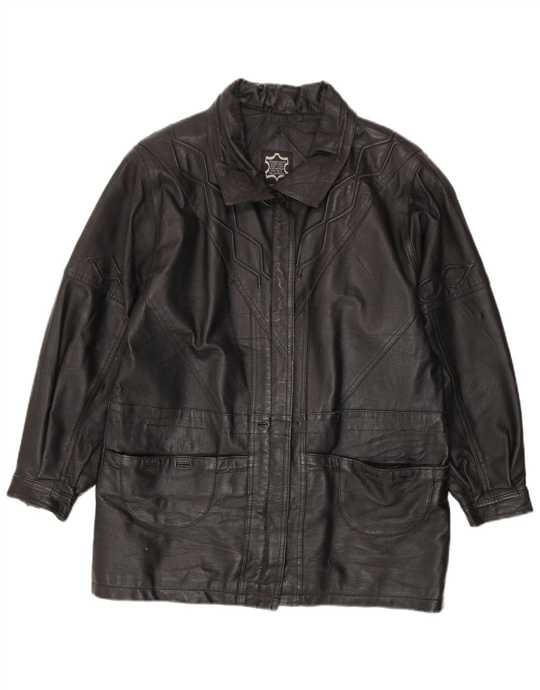 Vintage mujer chaqueta de cuero Reino Unido 16 cuero negro grande