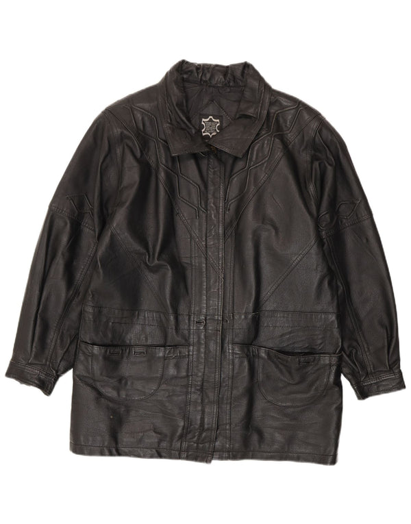 Vintage mujer chaqueta de cuero Reino Unido 16 cuero negro grande