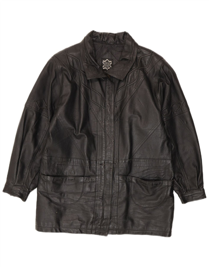 Vintage mujer chaqueta de cuero Reino Unido 16 cuero negro grande