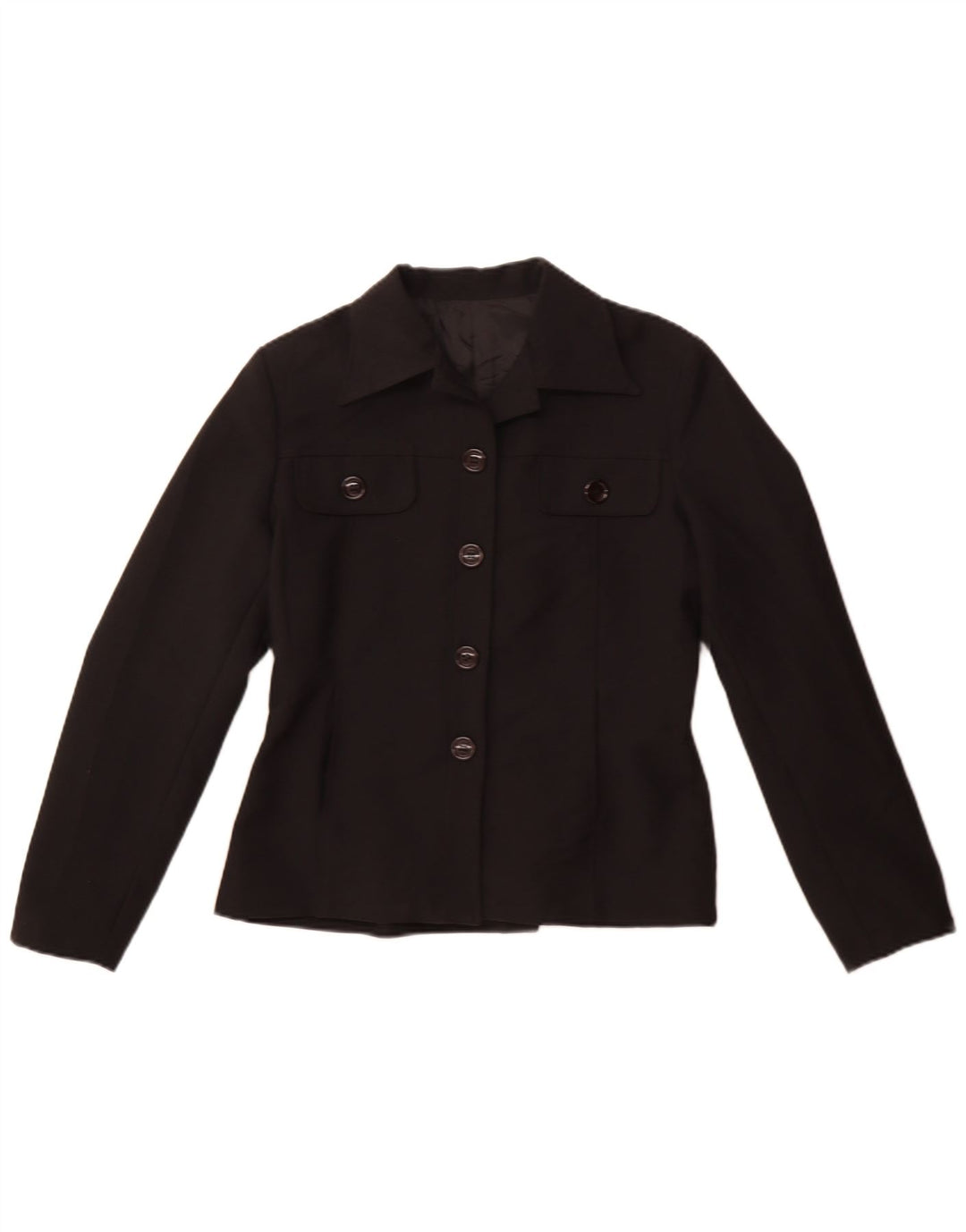 Vintage Mujer 4 Botones Blazer Chaqueta IT 44 Medio Negro Poliéster