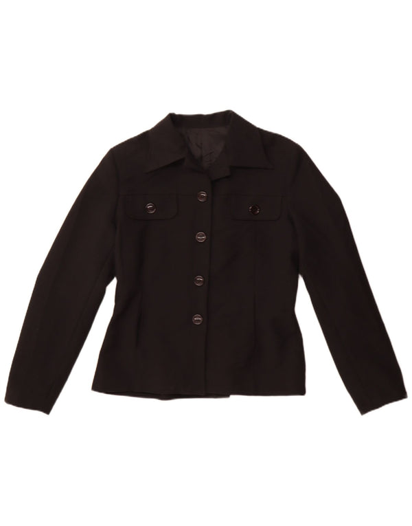Vintage Mujer 4 Botones Blazer Chaqueta IT 44 Medio Negro Poliéster