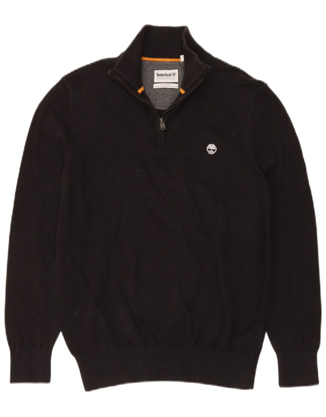 Timberland Hombre Zip Neck Jumper Suéter Pequeño Algodón Negro