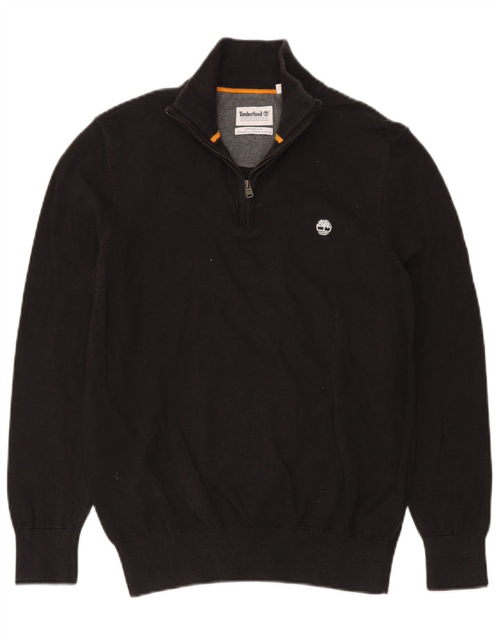 Timberland Hombre Zip Neck Jumper Suéter Pequeño Algodón Negro