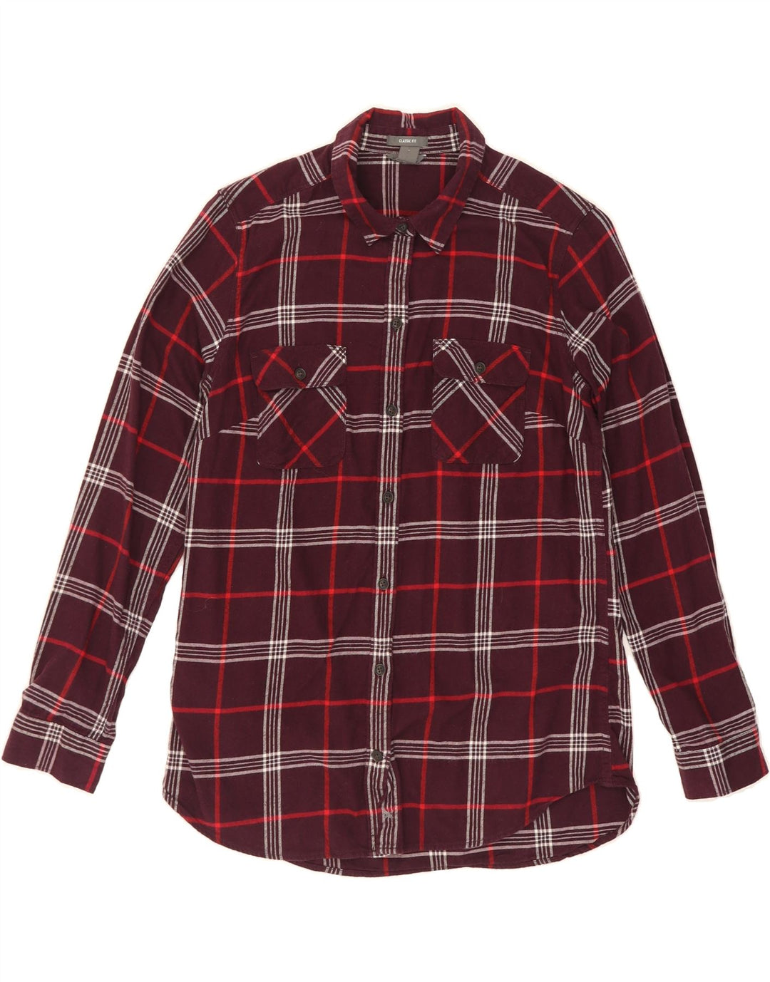 EDDIE BAUER Womens Classic Fit Flannel Shirt UK 14 Medium Maroon Check Vintage Eddie Bauer and Second-Hand Eddie Bauer from Messina Hembry 