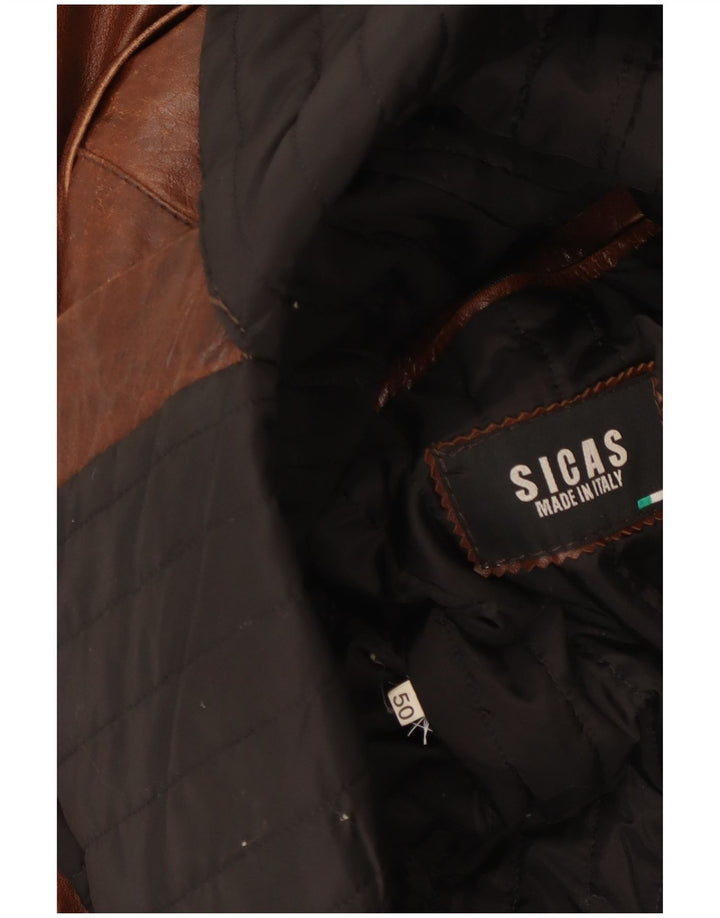 VINTAGE Hombres Abrigo de cuero militar de doble pecho IT 50 Marrón grande