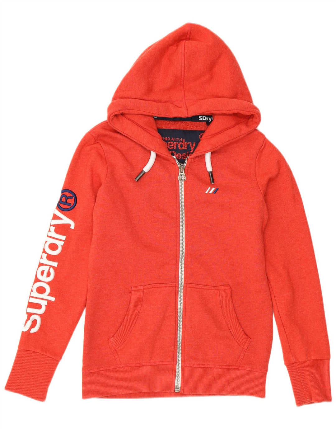 SUPERDRY Suéter con capucha y cremallera gráfica para mujer UK 8 Small Orange Cotton