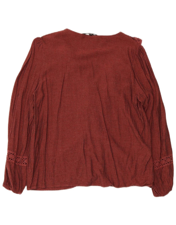 Zara Blusa de Manga Larga con Volantes en la Parte Delantera para Mujer UK 40 Granate Medio