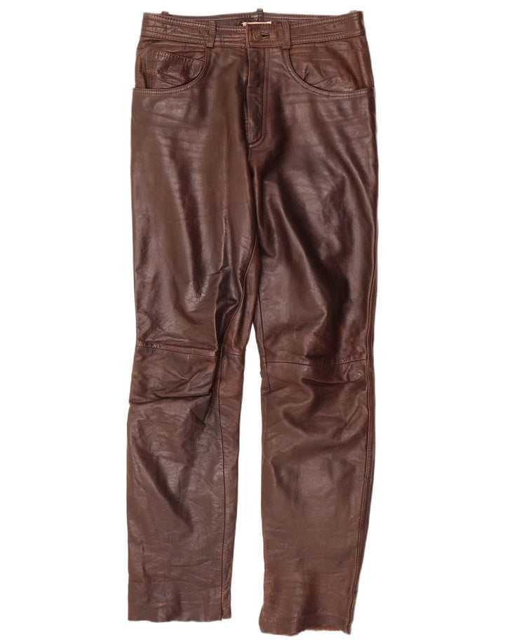 LINUS Pantalones rectos de cuero para hombre W32 L33 Cuero marrón