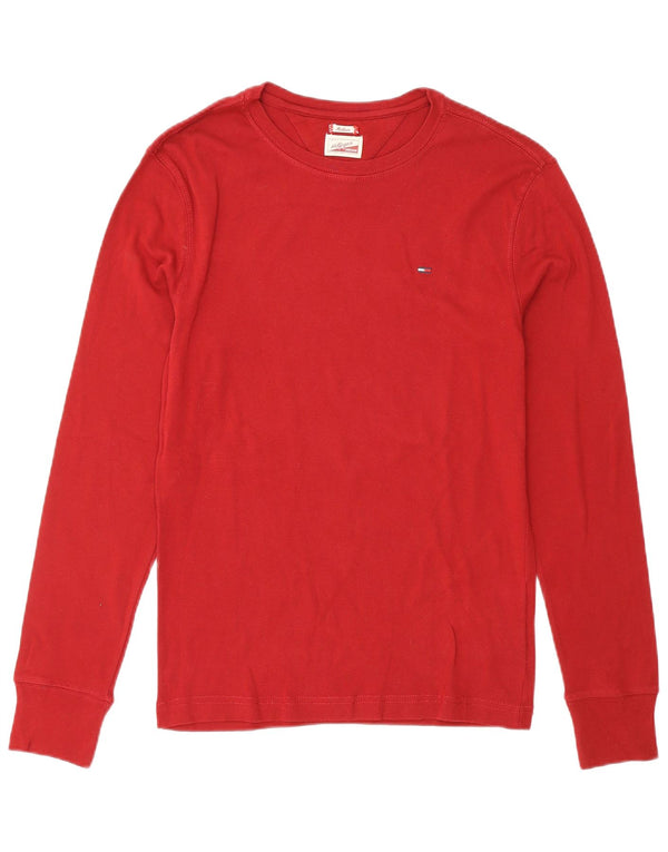 Tommy Hilfiger Camiseta para hombre de manga larga de algodón rojo medio